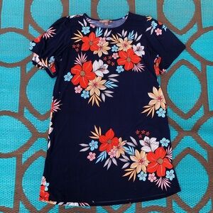 Floral short sleeve dress XXL navy